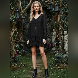 FREE PEOPLE Snow Angel Mini Dress in black